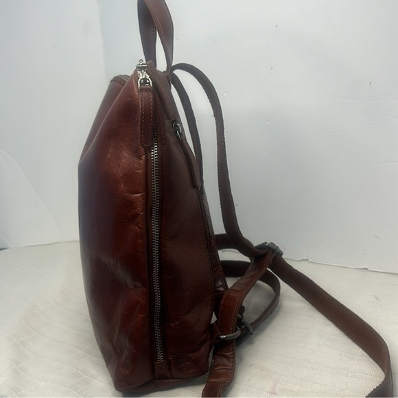 Wild West Los Angeles Cognac Brown Leather Backpack Plaid Interior Card Slots main image 3
